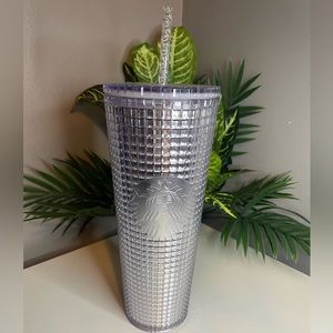 🌟NWT-Starbucks Silver Iridescent Disco Grid Studded Venti Cold Cup Tumbler